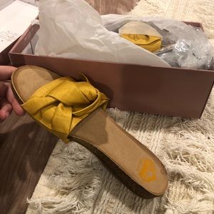 Fergalicious yellow slide on sandals 🌼